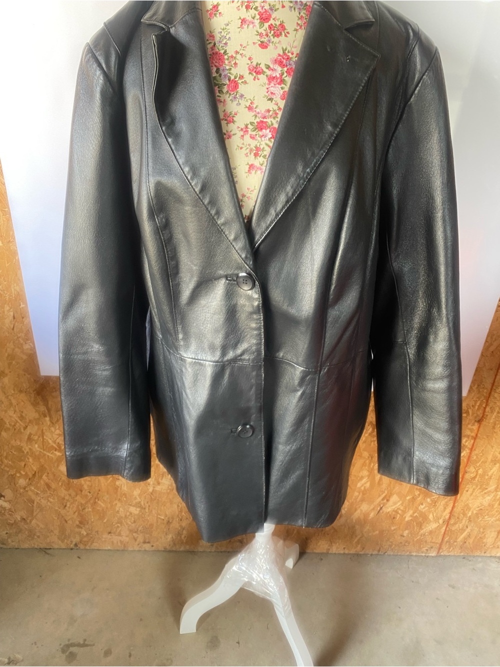 Worthington Black Leather Blazer with Two-Button Front
